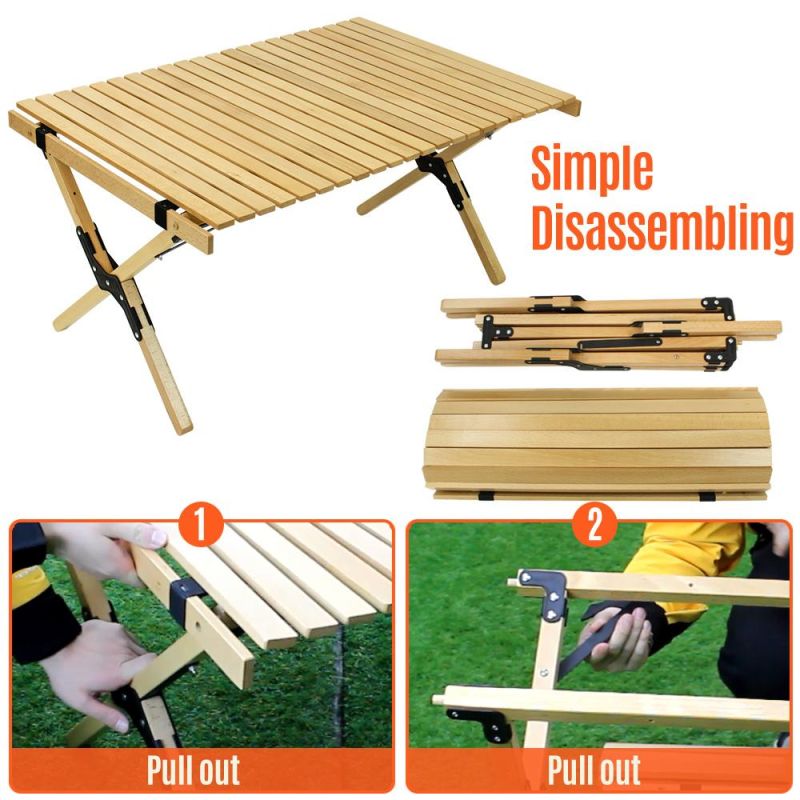 Portable Roll Top Camping Table Wood Folding Table