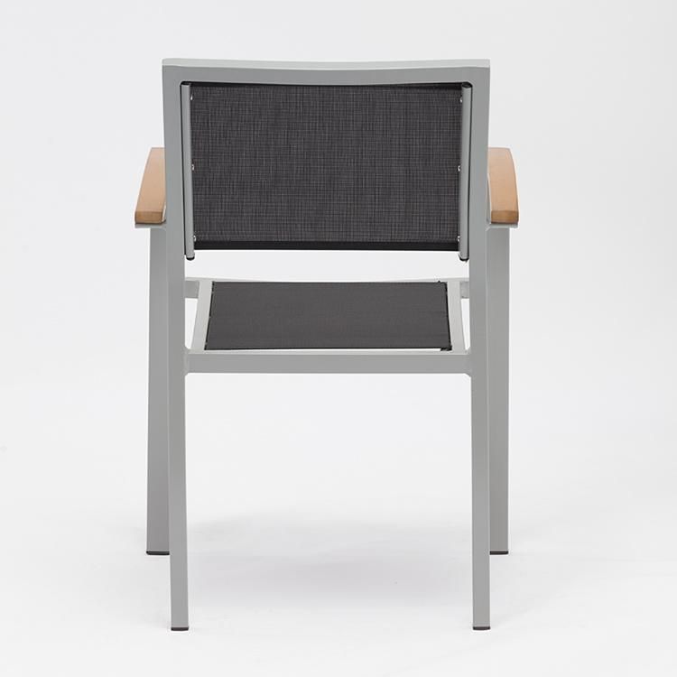 Fashion Trend Mesh Metal Garden Chairs Outdoor Furniture with Wood Armrest