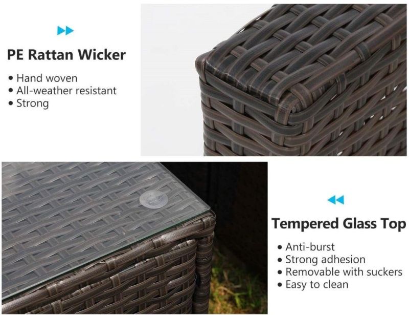 Modern 8 Pieces Extra Large Luxury Outdoor Patio Furniture Set with Side Storage Tables, with Glass Table and Cushions for Garden, Porch, Backyard Wicker Rattan