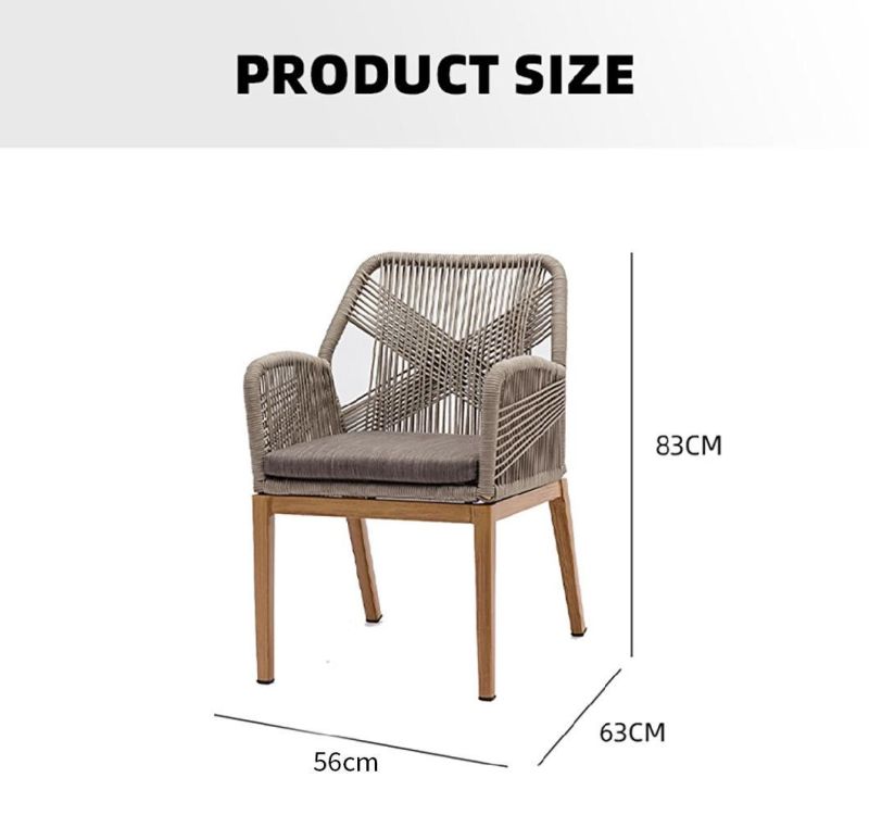 Aluminum Frame Olive Rope Woven Outdoor Dining Room Furniture Chair