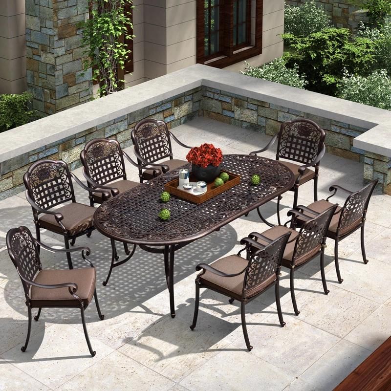 6 Seats Black Garden Dining Table Set Cast Aluminum Outdoor Furniture Metal Patio Furniture