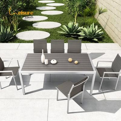 Aluminum Outdoor Garden Furniture Plastic Wood Dining Table Set with Sling Chair - Ayers (Ready To Ship)