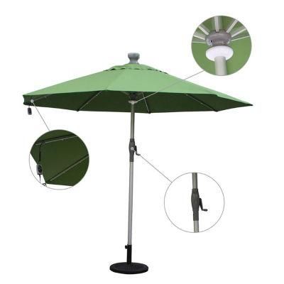 Outdoor Hand Cranked Solat Umbrella Waterproof Material Parasol Umbrella with Strip Light 3*3m Parasol