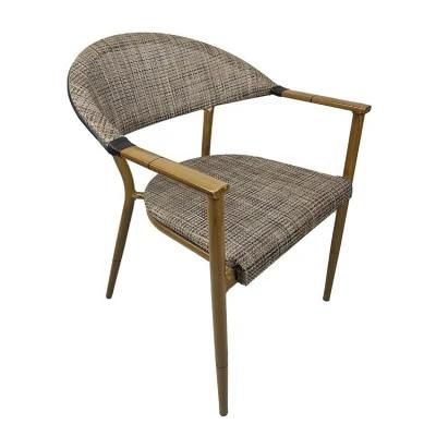 Wholesale Outdoor Balcony French Cafe Bistro Aluminum Bamboo Look Wicker Rattan Chair