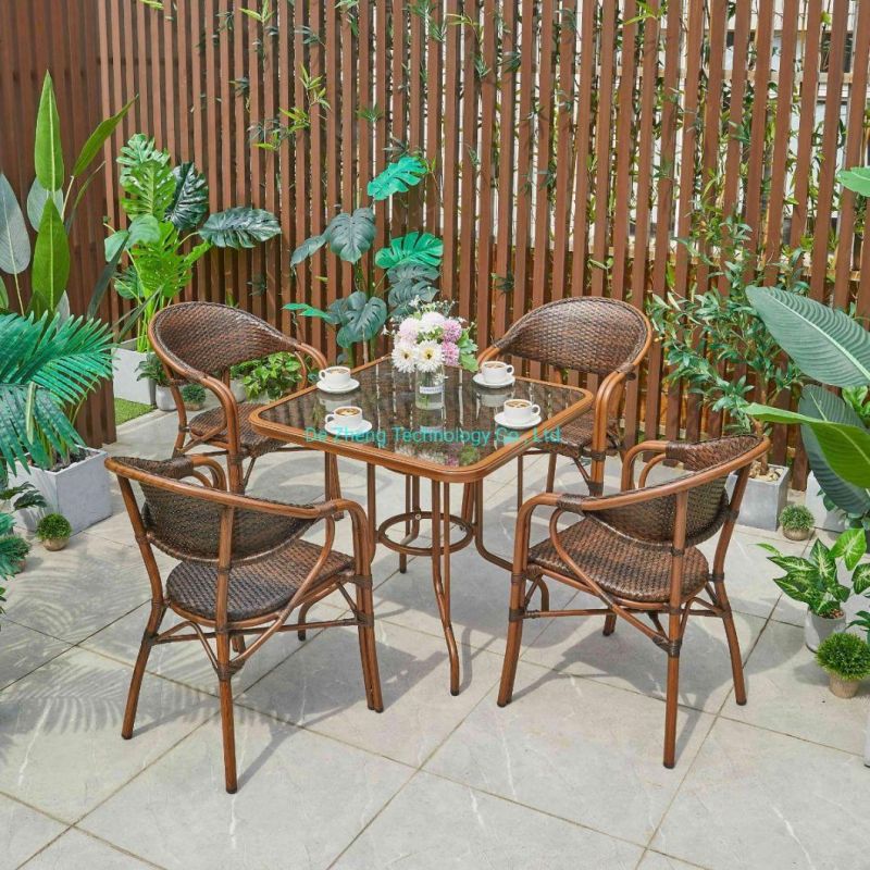 Hot Sale Outdoor Furniture Garden Aluminum Table with Bamboo-Look Painting Frame for Living Room Coffee Dining Bistro Set