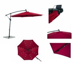 Alu. /Steel Banana LED Lights Parasol 3000-48-42-8, with Solar Panel on Top, with Solar LED Lights on Ribs