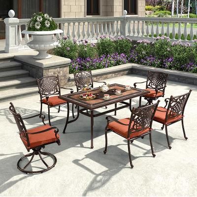Outdoor Marble Table and Cast Aluminum Waterproof Patio Furniture