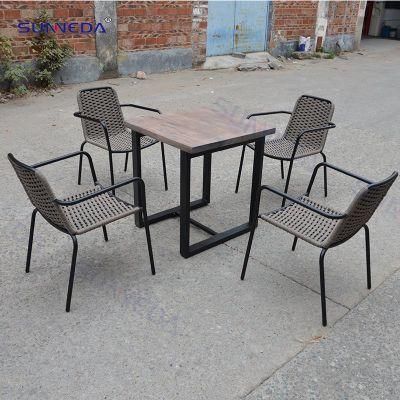 Hotel Garden Waterproof Outdoor Indoor Dining Set Aluminum Frame with Powder Coated Finish Rattan Chair with Long or Short Table