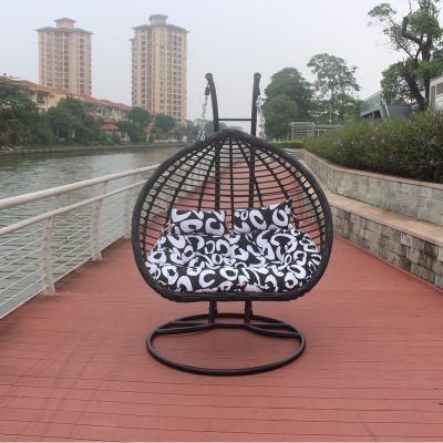Outdoor Garden Iron Metal Hanging Wicker Double Basket Rattan Swing Chair Patio
