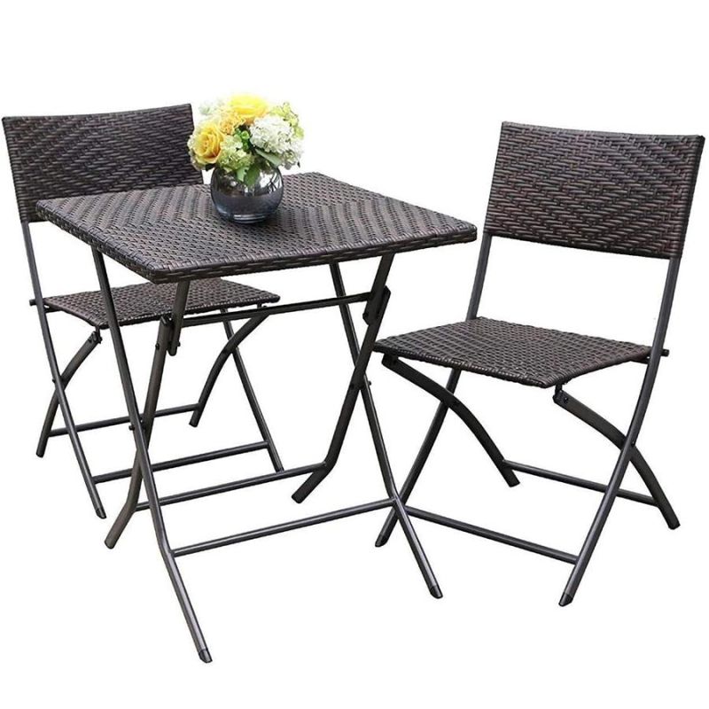 Weather Resistant Patio Rattan Wicker Folding Bistro Chair with Steel Frame