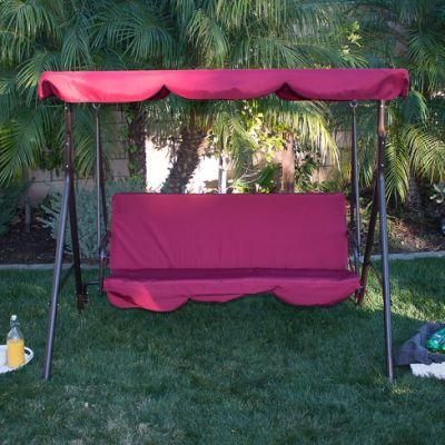 Outdoor 3 Person Swing Chair Garden Canopy Awning Patio Bench Water Resistant UV Protection Polyester Burgundy