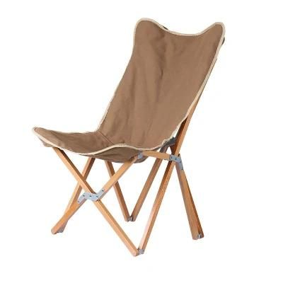 Outdoor Recliner Beach Foldable Camping Folding Portable Wood Canvas Chair
