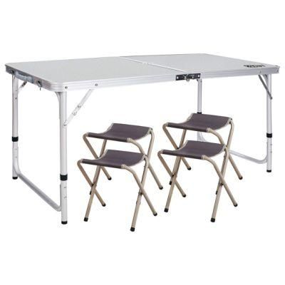 Outdoor Picnic Table Adjustable, Folding Camping Table with 4 Chairs, Aluminum White Color