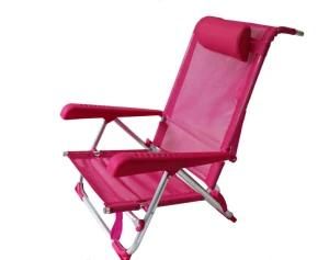 7 Positions Beach Chair Folding Chair Low Seat with Pillow Fuchsia