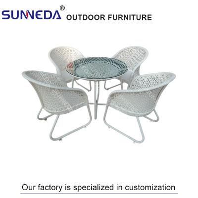 Rattan Aluminum Outdoor Garden Patio Hotel Furniture Table Set with Glass Cover