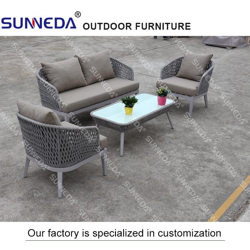 Modern Outdoor Garden Hotel Cafe Coffee Table Rattan Restaurant Furniture Rattan Table & Chair Set with Glass