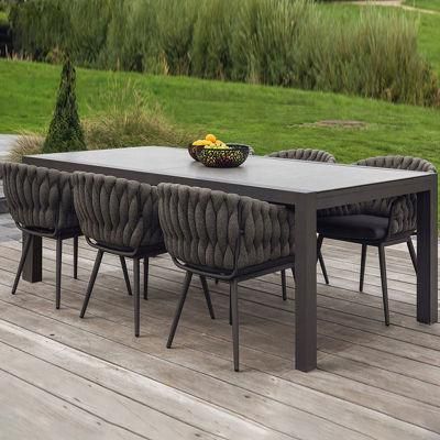 Aluminum Frame Patio Rattan Dining Table Set with Chairs and Table