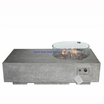 Outdoor Rectangle Concrete Gas Fire Pit Table, Cafe Table for Outdoor Garden