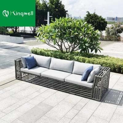 Hot Sell Patio Furniture Outdoor Garden Coarse PE Rattan Sofa Set with Three Seat Aluminum Frame Design