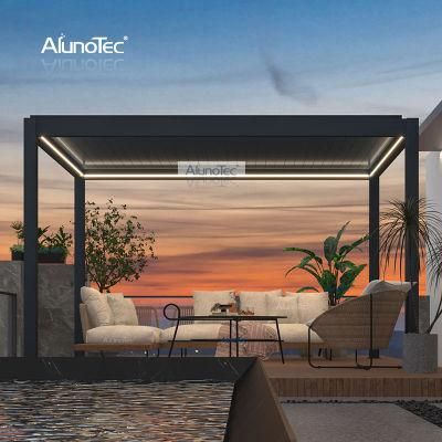 Free Standing Luxury Pavilion Modern Design Pergola Automatic Bioclimatic Louver Roof Gazebo with Heater Machine