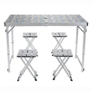 Foldable Picnic Dinging Table Set with 4 Seats Outdoor Camping Table and Chair Set