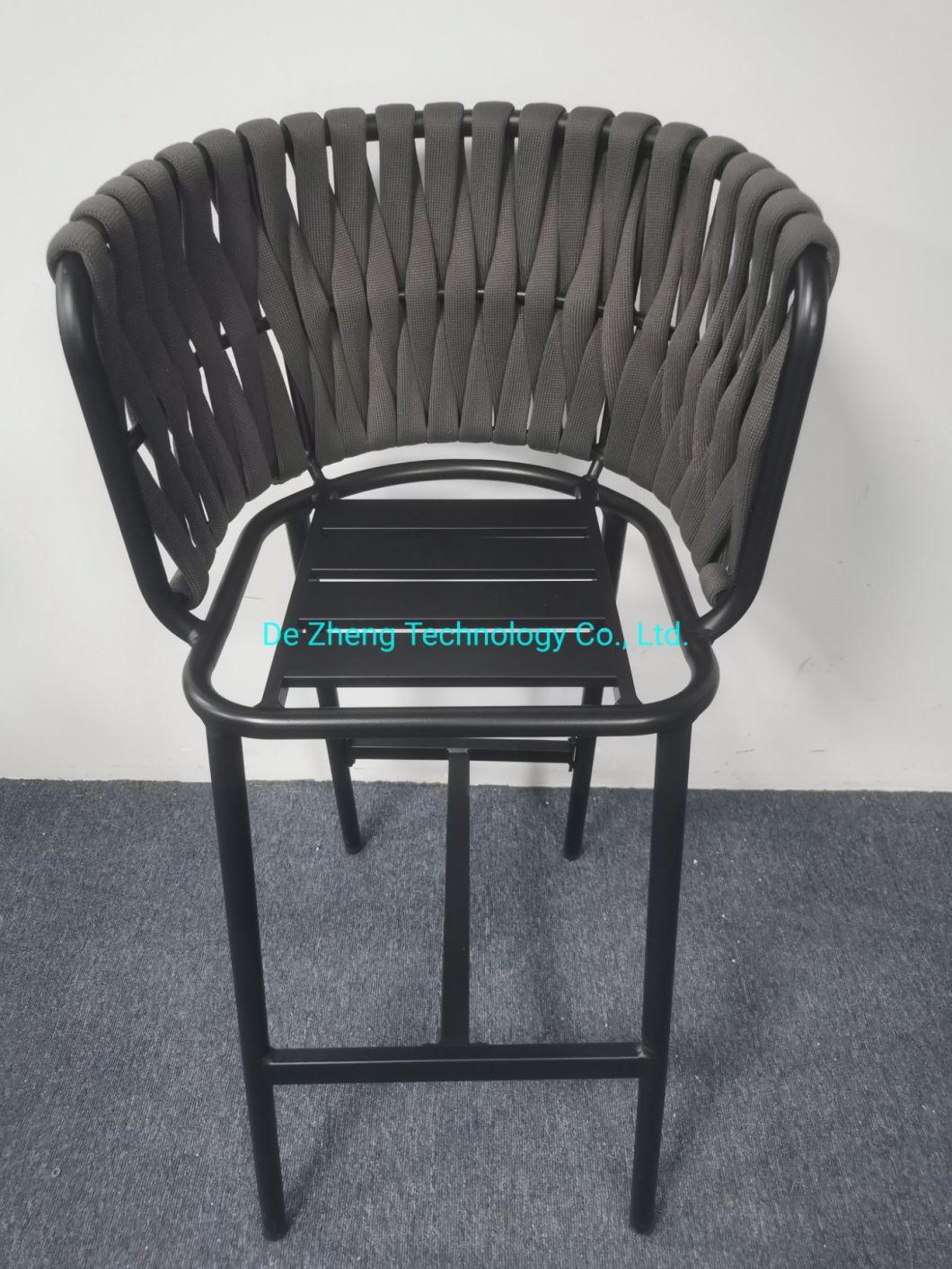 Hot Sale Modern Leisure Outdoor Bar Stool Luxury Aluminum Rope Chair Factory Supply High Quality Garden Furniture