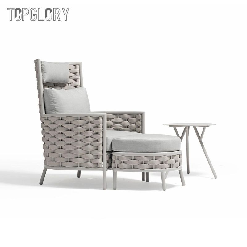 Modern Outdoor Leisure Garden Patio Hotel Home Furniture Rope Lounge Sofa with Pedal and Side Table