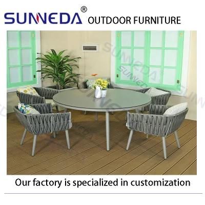 Hot Sale Restaurant Outdoor Garden Dining Furniture Patio Table and Rope Chair Set