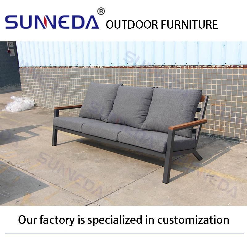 Metal Teak Wood Sofa Coffee Table Set with Cushion Outdoor Furniture