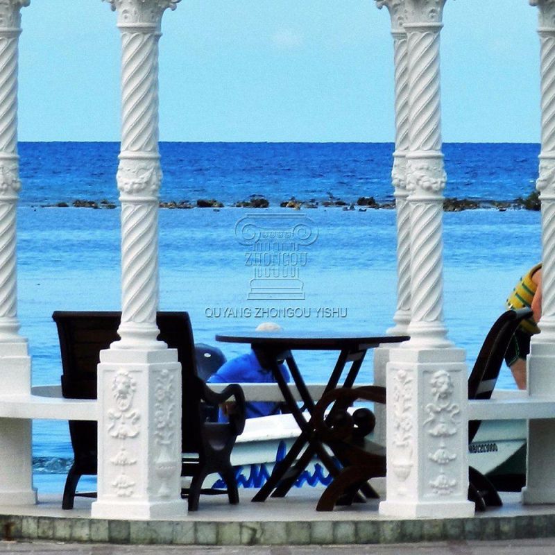 White Marble Gazebo with Columns and Balustrade for Garden Decoration