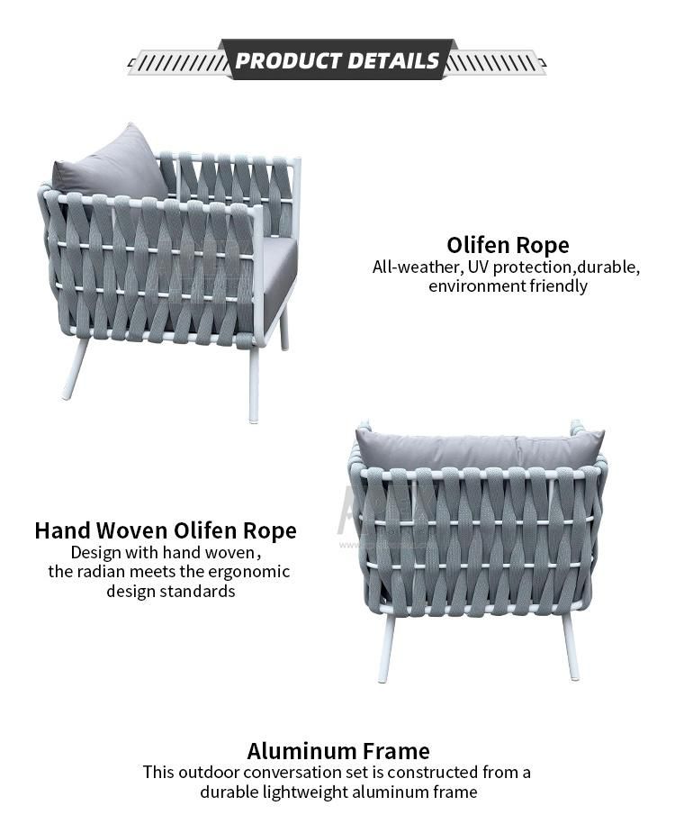 Excellent Quality Kd Structure Rope Aluminum Garden Sofa Set