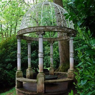 Round Iron Cover Roman Style Marble Gazebo