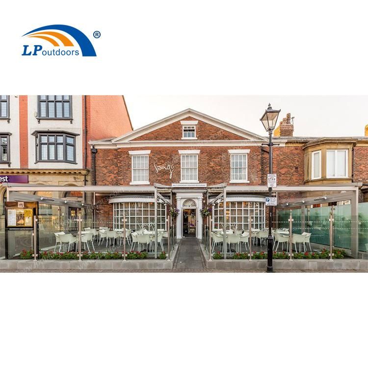 Free-Standing Electronic Aluminum Angled Retractable Roof Roof Pergola as Outdoor Restaurant