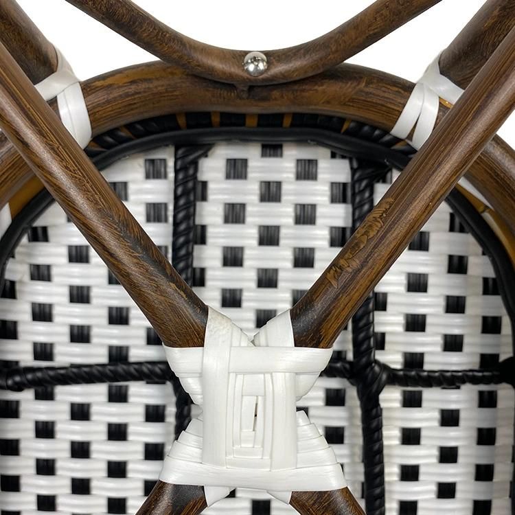 Restaurant Outdoor High Back Leaf Rattan Chair Metal Legs Aluminium Garden Furniture