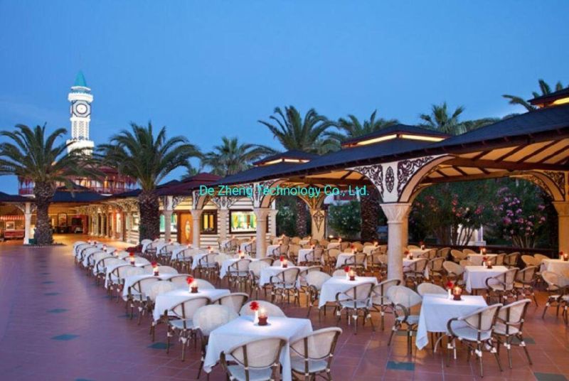 French Leisure Commercial Hotel Mesh Textylene Mesh Restaurant Aluminum Armrest Outdoor Dining Furniture