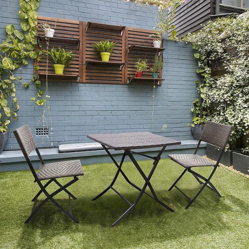 Light Weight Outdoor Garden Rattan Folding Plastic Chairs with Rust-Proof Steel Tubes