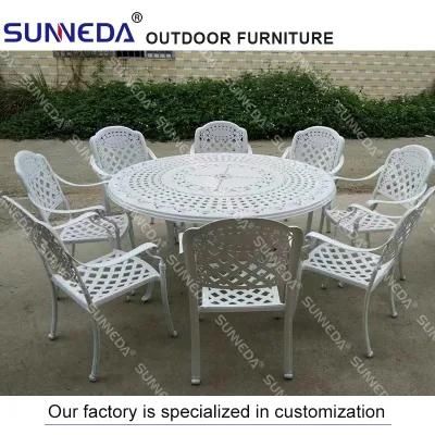 Sales of Outdoor Hollow Cast Aluminum Dining Table and Chair Combination Villa Courtyard European Style Retro Furniture