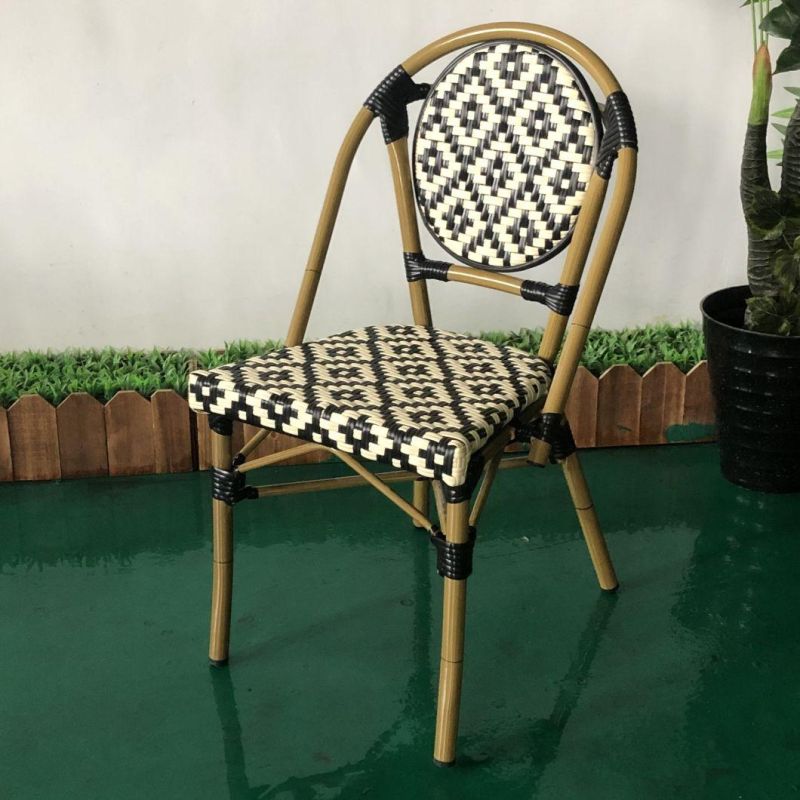 High Quality French Style Bistro Chair for Restaurant Cafe Aluminum PE Rattan Stackable Outdoor Dining Chair