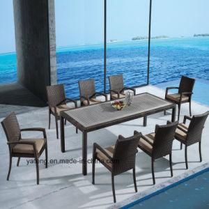 Composited Wooden with Aluminum &amp; Wicker Patio Garden Furniture Rectangle Table with Chair Set (YTA362-1&YTD5363-1)