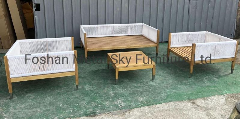 Outdoor Aluminum Teak Garden Hotel Villa Patio Wooden Rattan Sofa