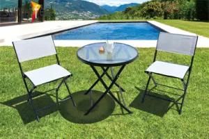 Outdoor Furniuture Textilene Folding Chair Round Glass Table