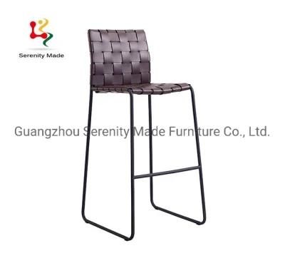 Retro Style Commercial Outdoor Bar Furniture Leather Metal Legs High Bar Stool with Back
