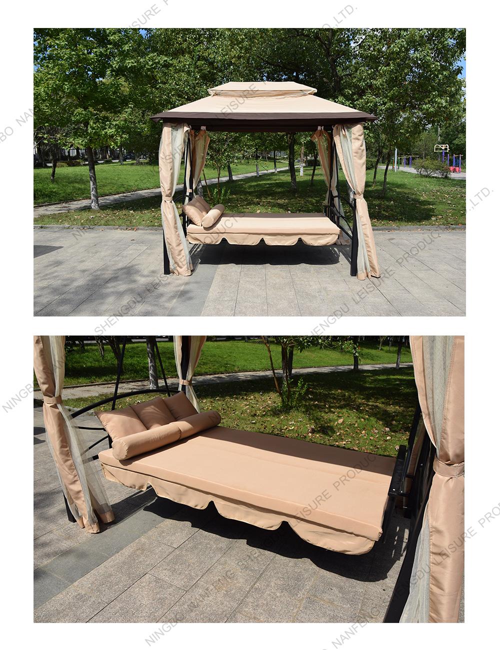 Outdoor Swing Garden Poolside Couryard Porch Swing Furniture Hanging Seat Seating Anthracite Steel, Luxury Tent Swing with Gauze