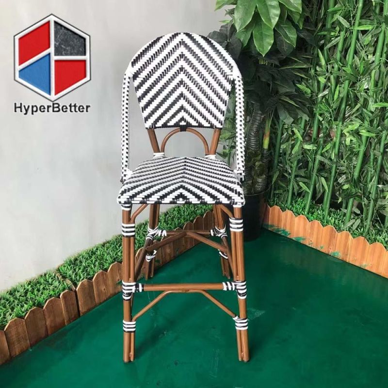 Stacking Patio Dining Chair with Black and White Rattan