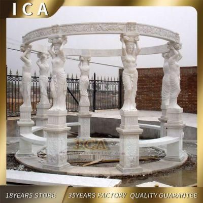 Luxury Greek White Stone Pavilion Marble Gazebo with Statues