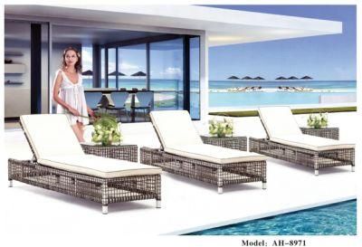 Adjustable Patio Outdoor Furniture Rattan Wicker Chaise Lounge Chair Sofa Couch Bed with Turquoise Cushion-2 PCS Chaise Lounge and a Table