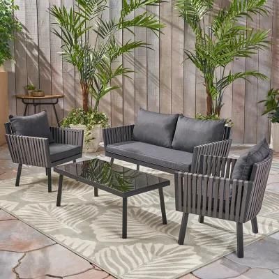 Outdoor 5 Pieces Patio Rope Sofa Chair Table Set with Cushions for Coffee Shop and Restaurant