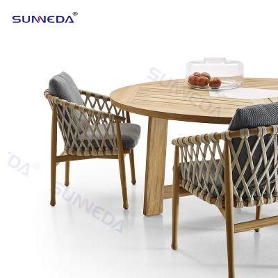 Modern Commercial Outdoor Furniture Wood Dining Table with Rattan Chair Set