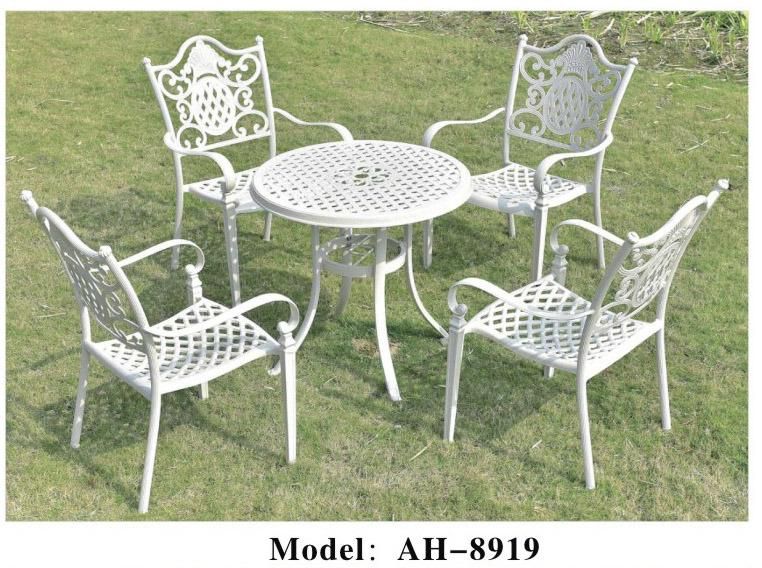 Home Furniture, Piece of 3 Garden Cast Dining Table and Chair Sets, White Color, Aluminum Cast Chairs and Table