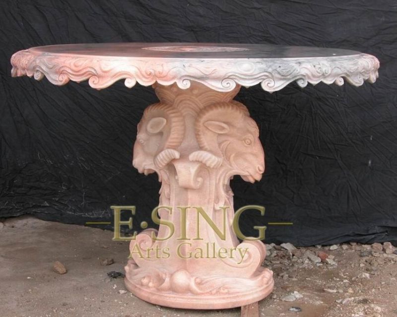 Natural Marble Table with Flower Carving for Home Garden